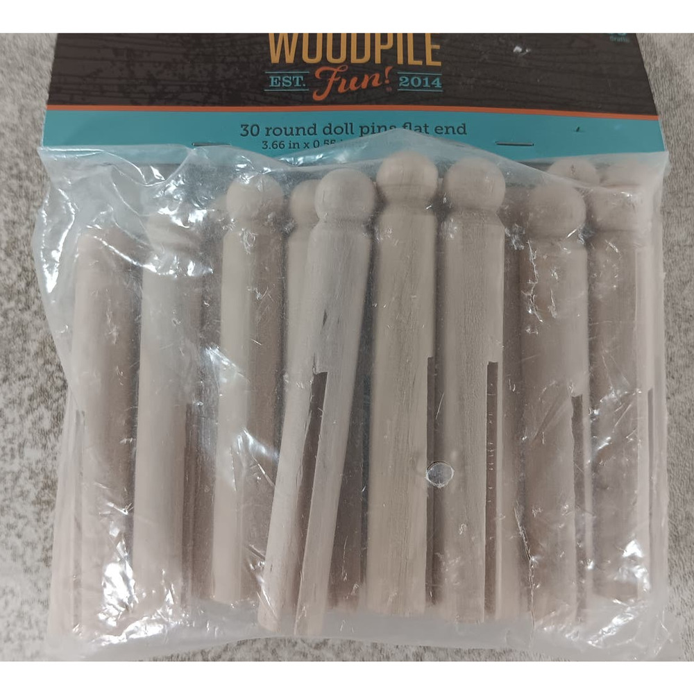 30 Round Doll Pins Flat End Clothes Pins by Woodpile NEW SEALED